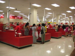 his is a row of Cash Registers at a Target store in the US. Photo by   Marlith 